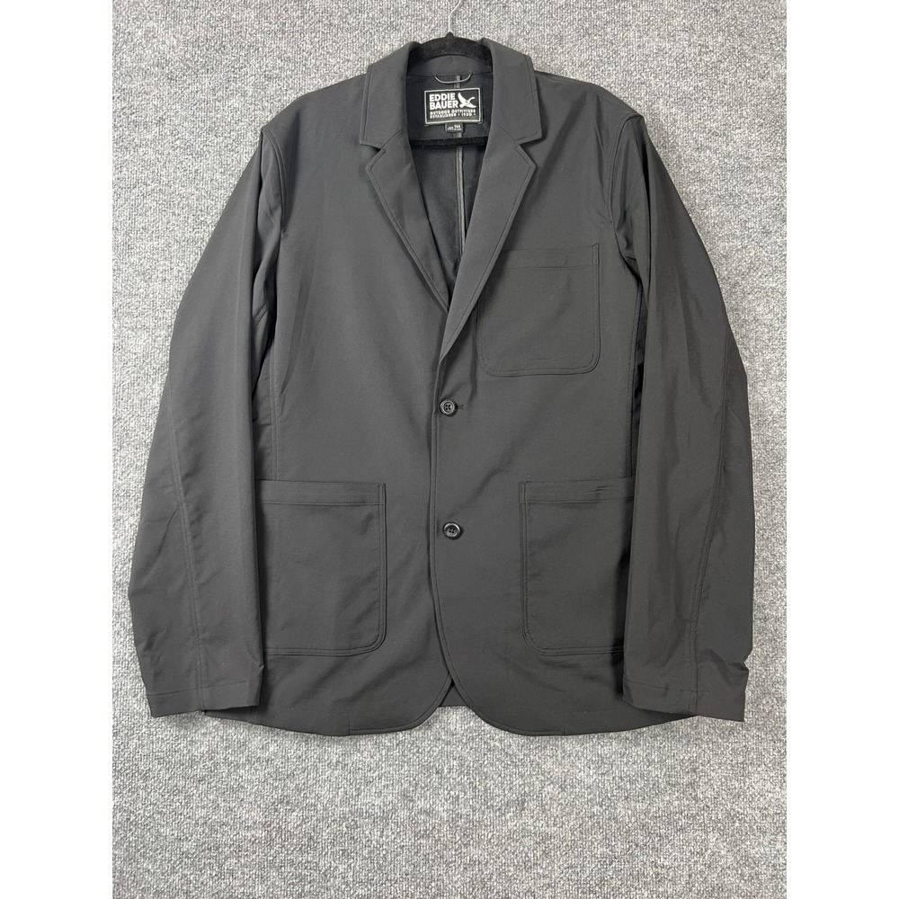 Eddie Bauer Blazer Jacket Mens 44 Black Voyager Stretch Water Repellent Travel